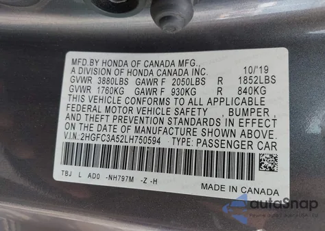 2020 Honda Civic Si Coupe z USA, uszkodzony, nr VIN 2HGFC3A52LH750594